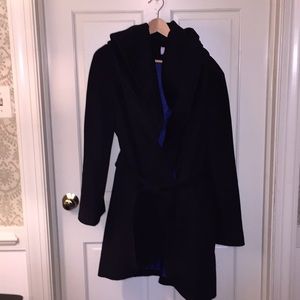 Black wool wrap jacket, shawl collar convertible
